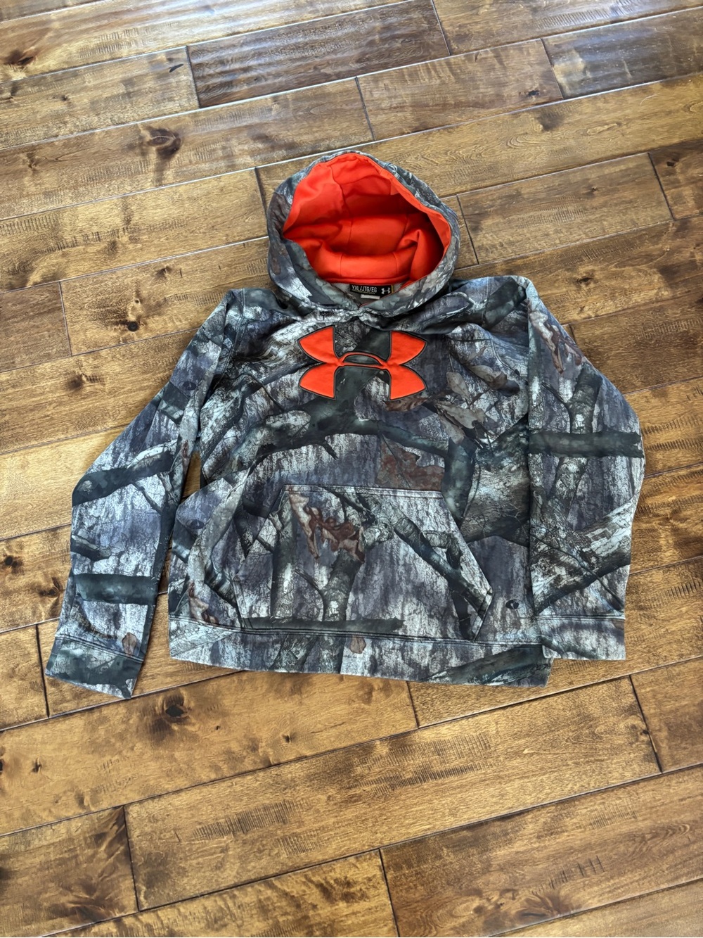 Under Armour Kids' Camo Hoodie with Orange Lining XL